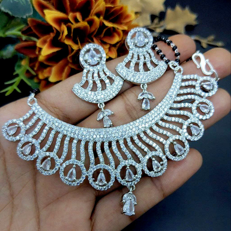 Aamrapali Silver Plated CZ Mangalsutra Pendant Set