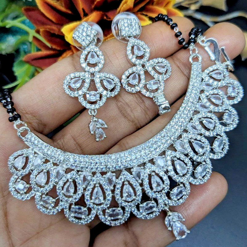 Aamrapali Silver Plated CZ Mangalsutra Pendant Set