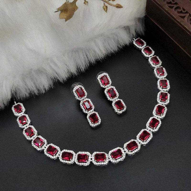 Aamrapali Silver Plated AD Necklace Set