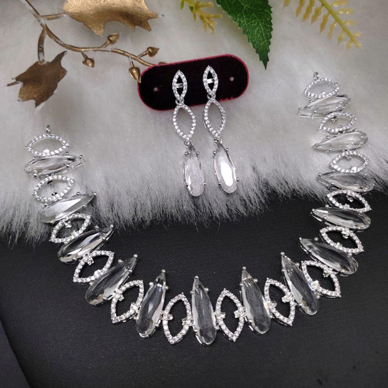 Aamrapali Silver Plated AD Necklace Set