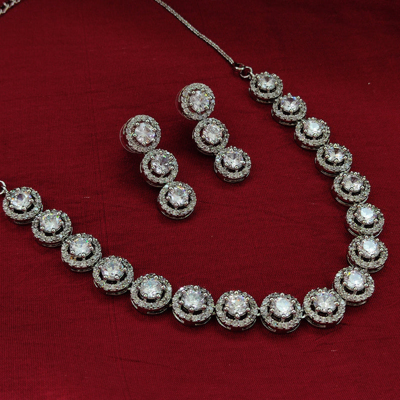 Aamrapali Silver Plated AD Necklace Set