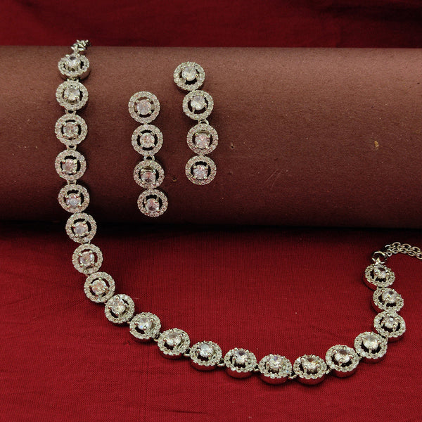 Aamrapali Silver Plated AD Necklace Set