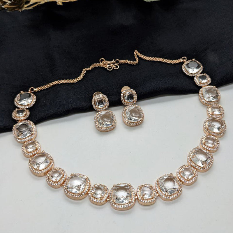 Aamrapali Rose Gold  Plated AD Necklace Set