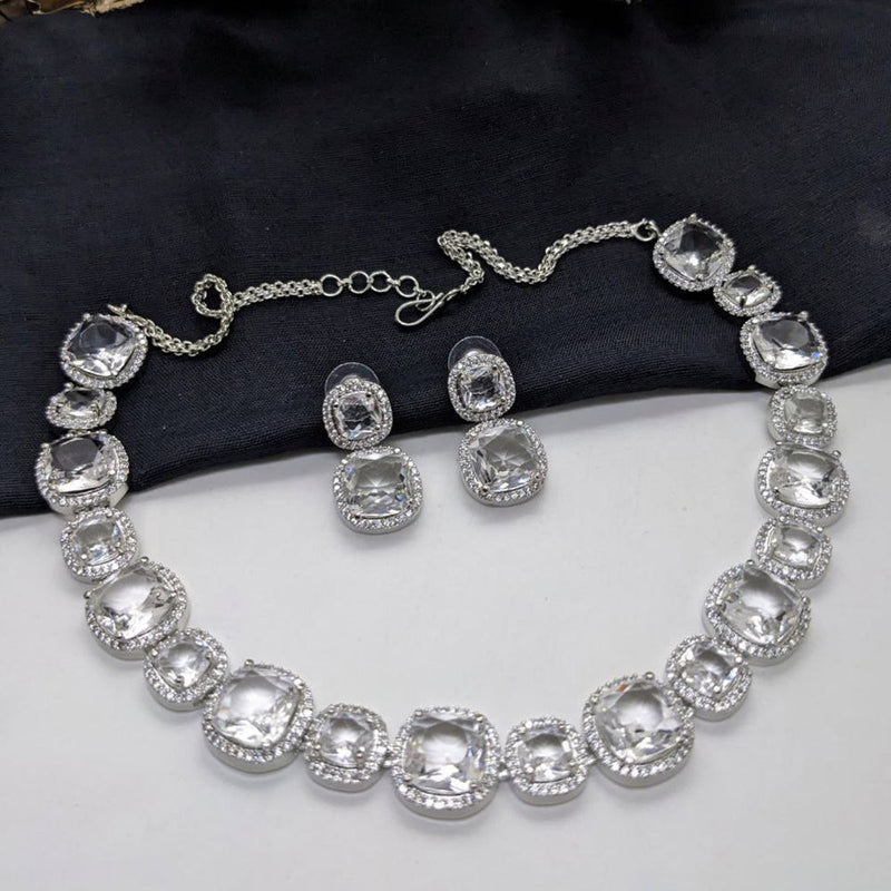 Aamrapali Silver Plated AD Necklace Set