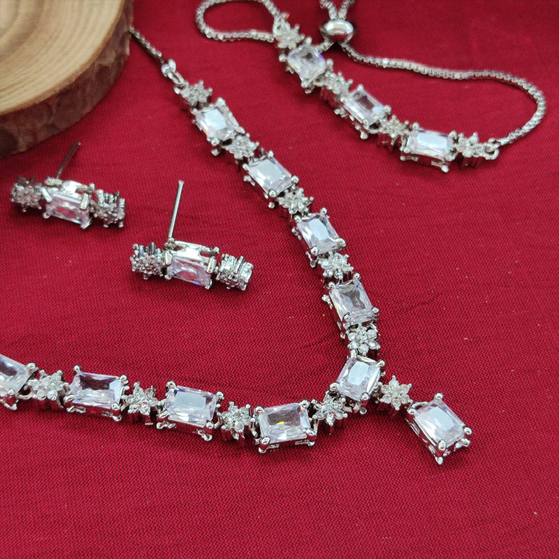 Aamrapali Silver Plated AD Necklace Set