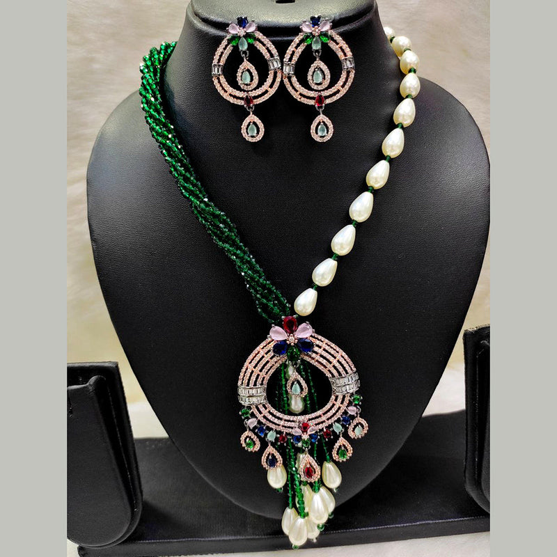 Aamrapali Rose Gold Plated AD And Pearl Necklace Set