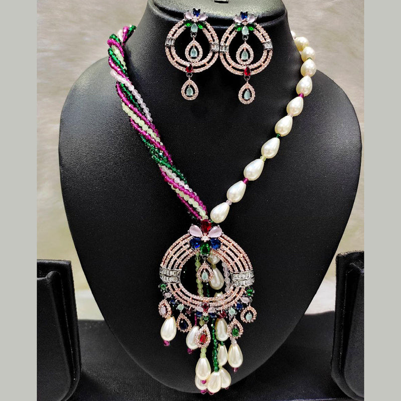 Aamrapali Rose Gold Plated AD And Pearl Necklace Set