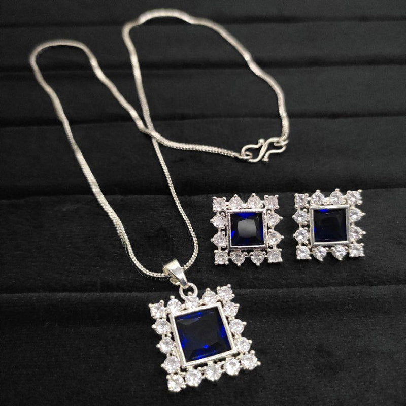 Aamrapali Silver Plated AD Pendant  Set