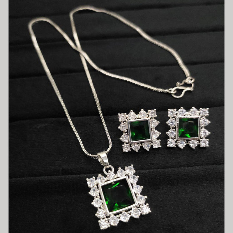 Aamrapali Silver Plated AD Pendant  Set