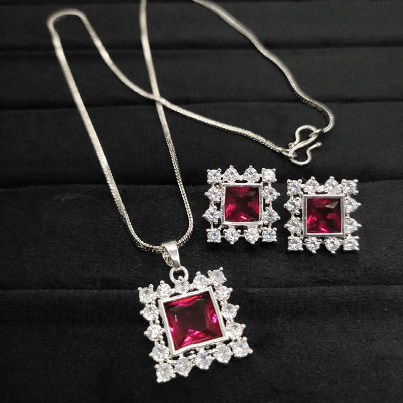 Aamrapali Silver Plated AD Pendant  Set