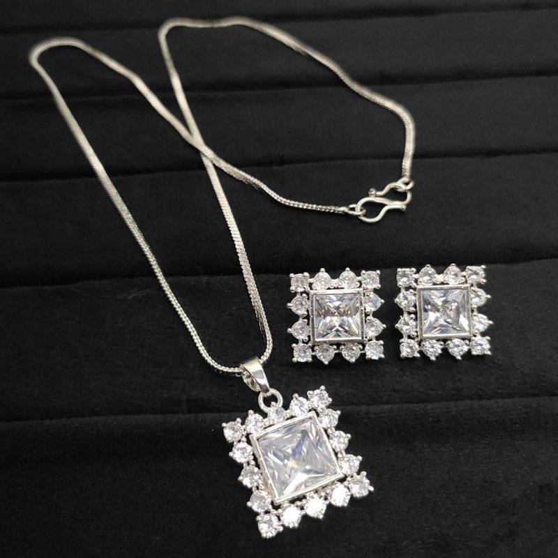 Aamrapali Silver Plated AD Pendant  Set