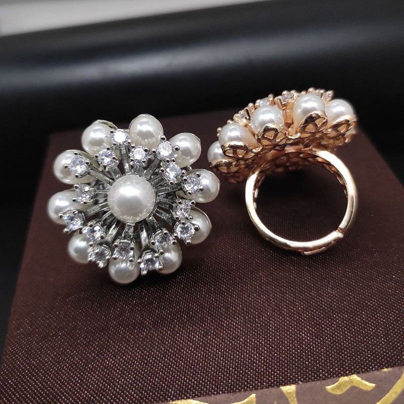 Aamrapali  Silver Plated American Diamond  And Pearl Ring  (1 Piece Only)