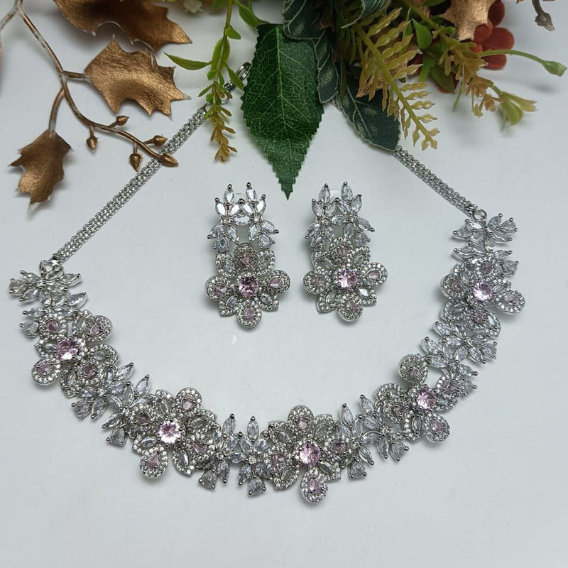 Aamrapali Silver Plated AD Necklace Set