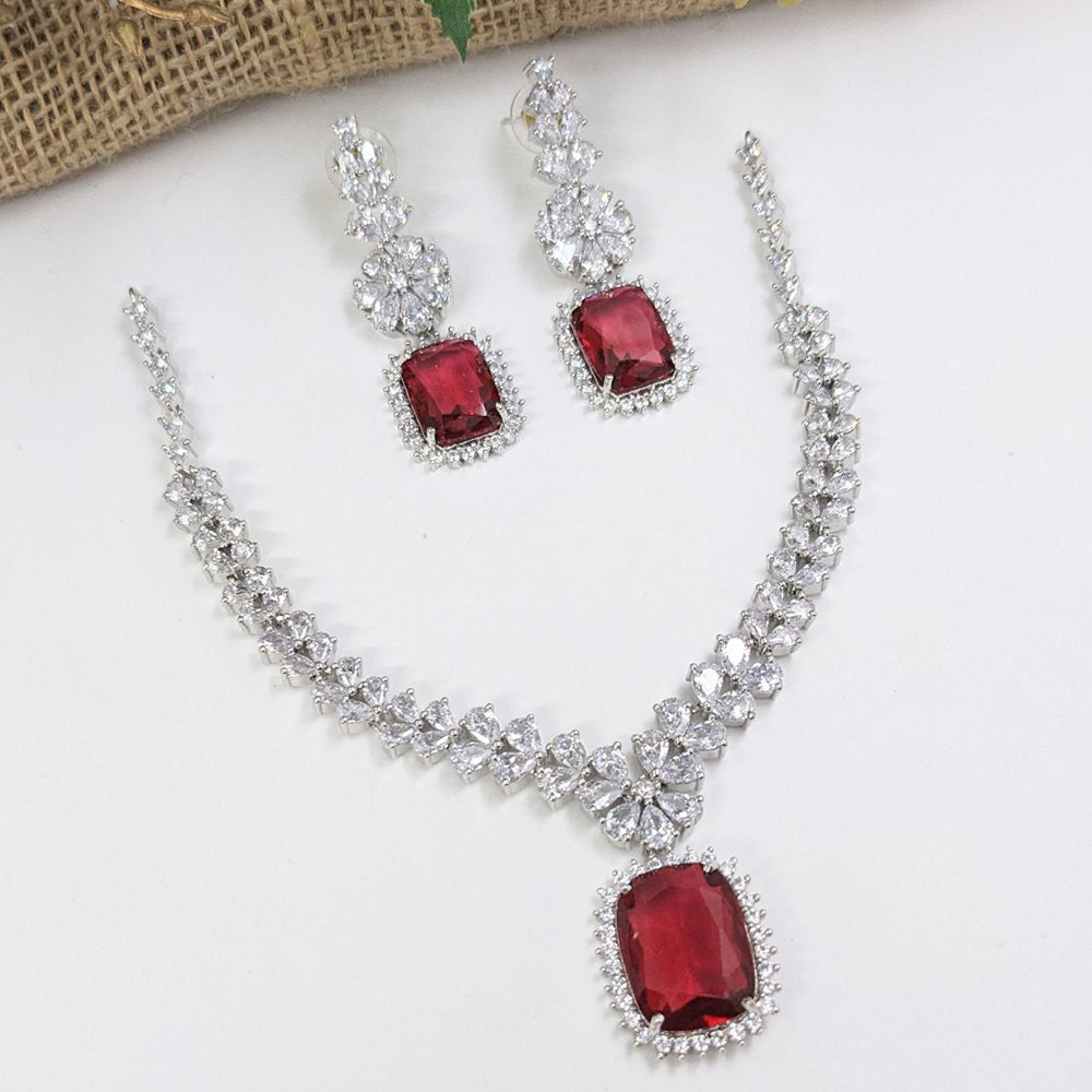 Aamrapali Silver Plated AD Necklace Set