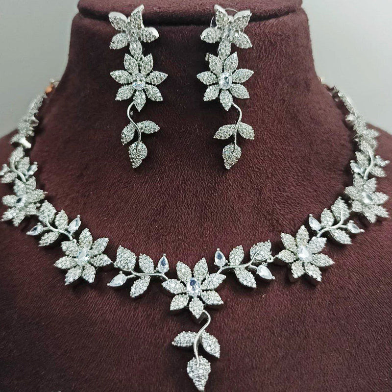 Aamrapali Silver Plated AD Necklace Set