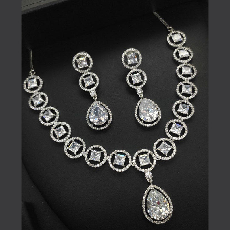 Aamrapali Silver Plated AD Necklace Set