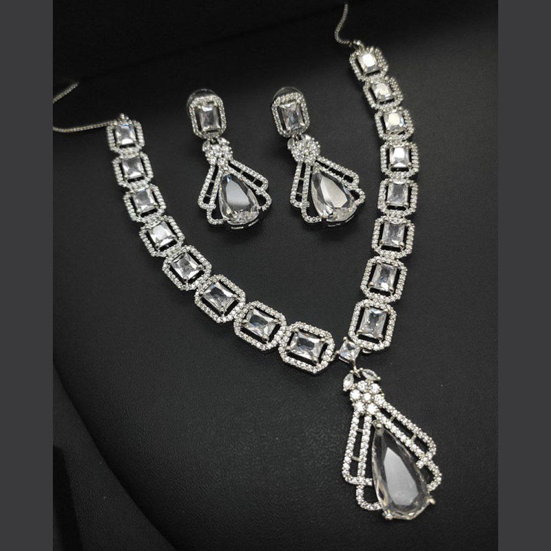 Aamrapali Silver Plated AD Necklace Set