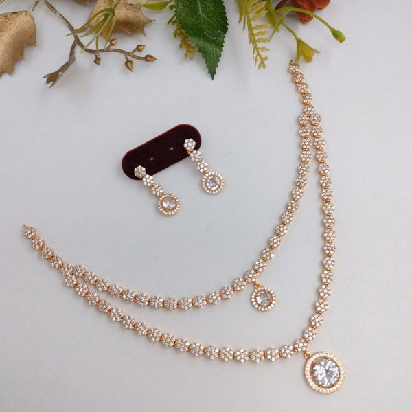 Aamrapali Rose Gold Plated AD Necklace Set