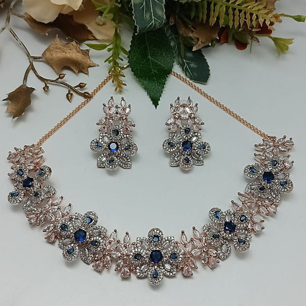 Aamrapali Rose Gold Plated AD Necklace Set