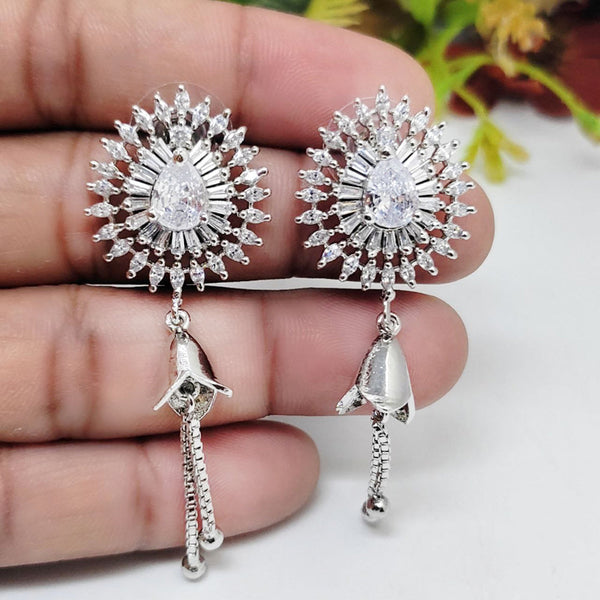 Aamrapali Silver Plated AD Dangler Earrings