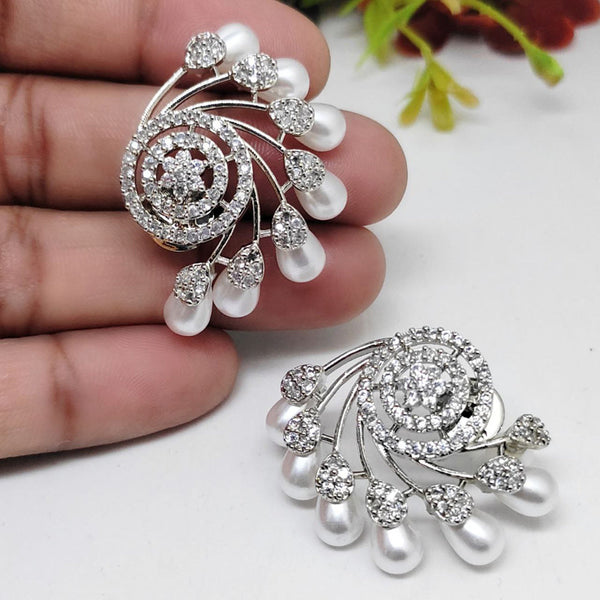 Aamrapali Silver Plated AD  And Pearl  Stud  Earrings