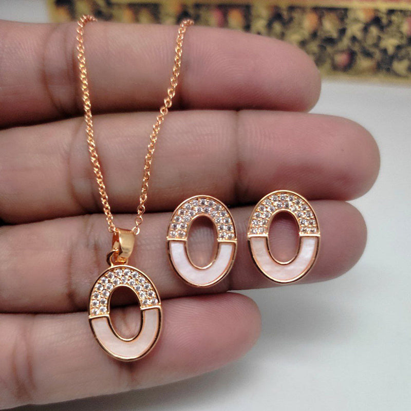 Aamrapali Rose Gold Plated AD  Chain Pendant Set