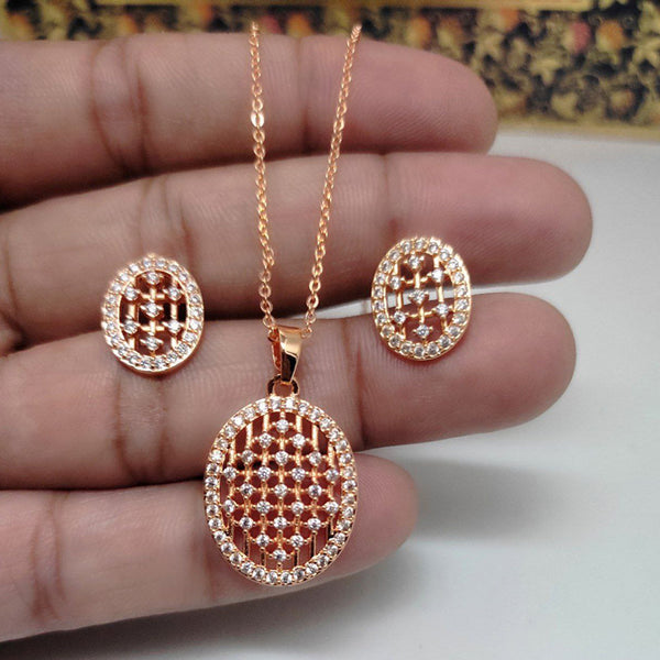 Aamrapali Rose Gold Plated AD  Chain Pendant Set