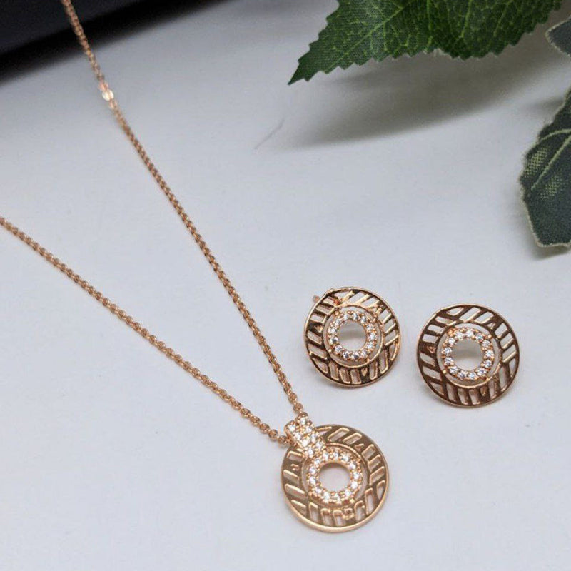 Aamrapali Rose Gold Plated AD  Chain Pendant Set