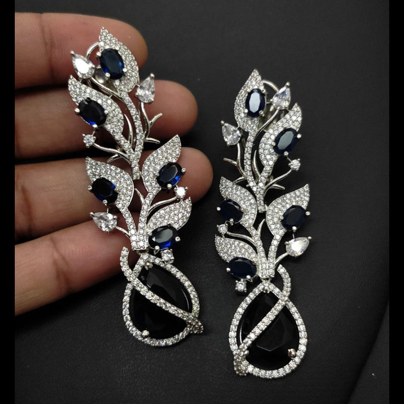 Aamrapali Silver  Plated AD And Crystal Stone Dangler Earrings