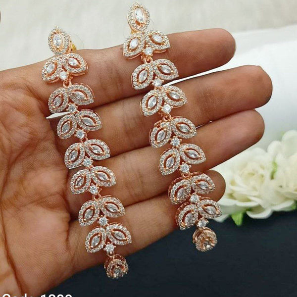 Aamrapali Rose Gold Plated AD Dangler Earrings