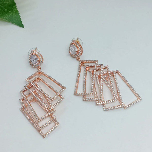 Aamrapali Rose Gold Plated AD Dangler Earrings