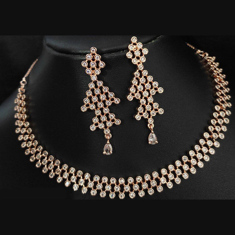 Aamrapali Rose Gold Plated AD Necklace Set