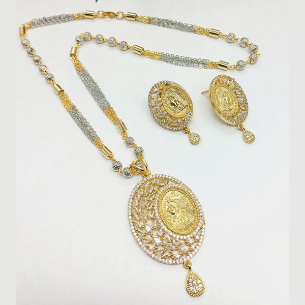 Aamrapali Gold Plated AD Chain Pendant Set