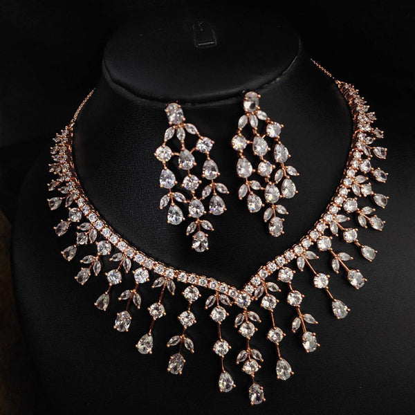 Aamrapali Rose Gold Plated AD Necklace Set