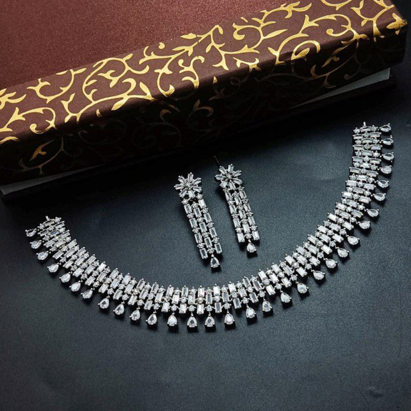 Aamrapali Silver Plated AD Necklace Set