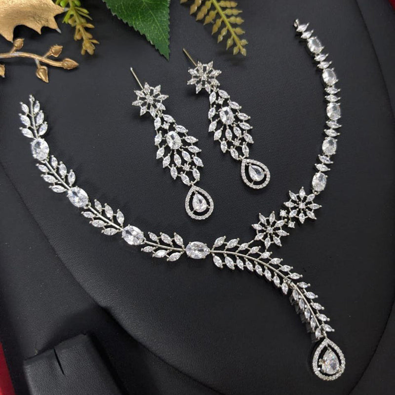 Aamrapali Silver Plated AD Necklace Set