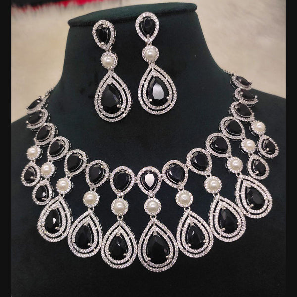 Aamrapali Silver Plated AD And Beads Necklace Set