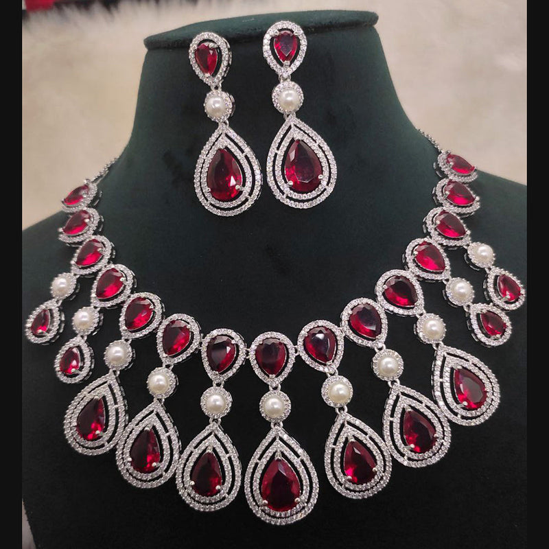 Aamrapali Silver Plated AD And Beads Necklace Set