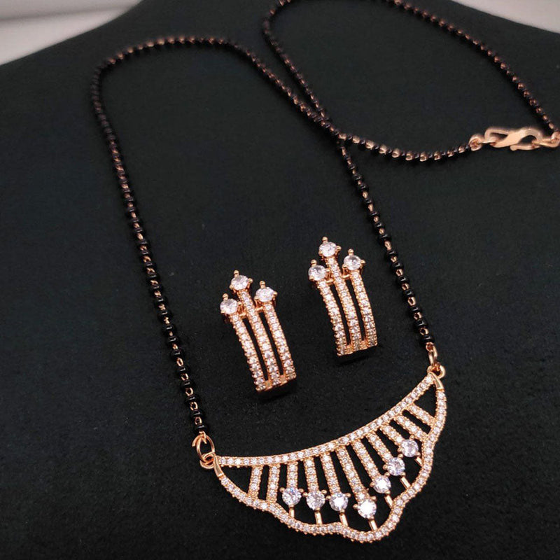 Aamrapali Rose Gold Plated Austrian Stone And Black Beads Mangalsutra