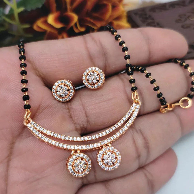 Aamrapali Rose Gold Plated Austrian Stone And Black Beads Mangalsutra