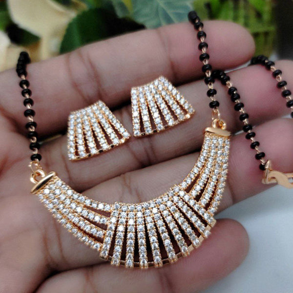 Aamrapali Rose Gold Plated Austrian Stone And Black Beads Mangalsutra