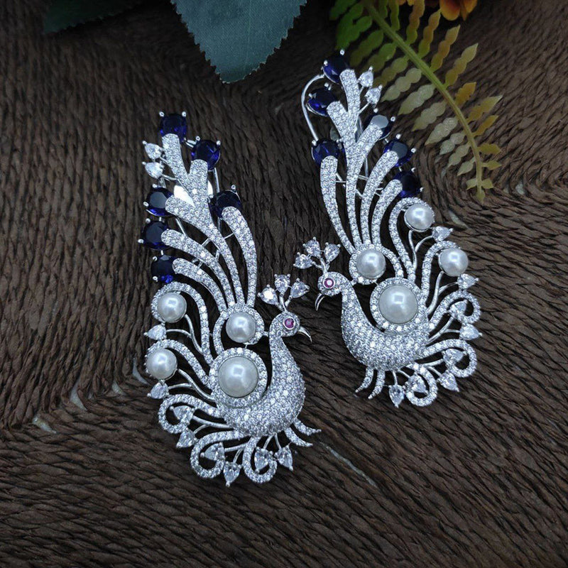 Aamrapali Silver Plated AD And Pearl Dangler Earrings