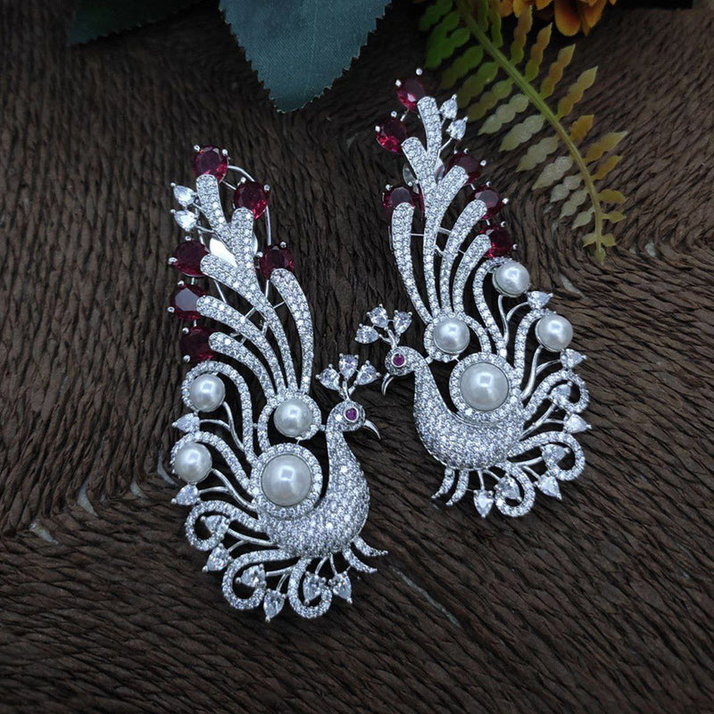 Aamrapali Silver Plated AD And Pearl Dangler Earrings