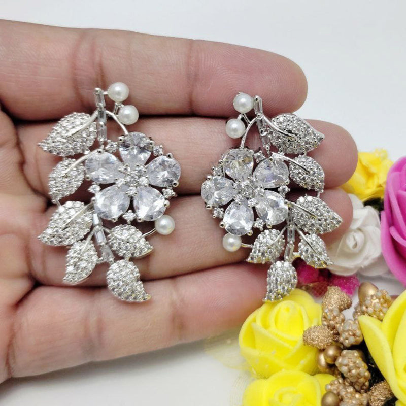 Aamrapali  Silver Plated  AD And Crystal Stone Dangler Earrings