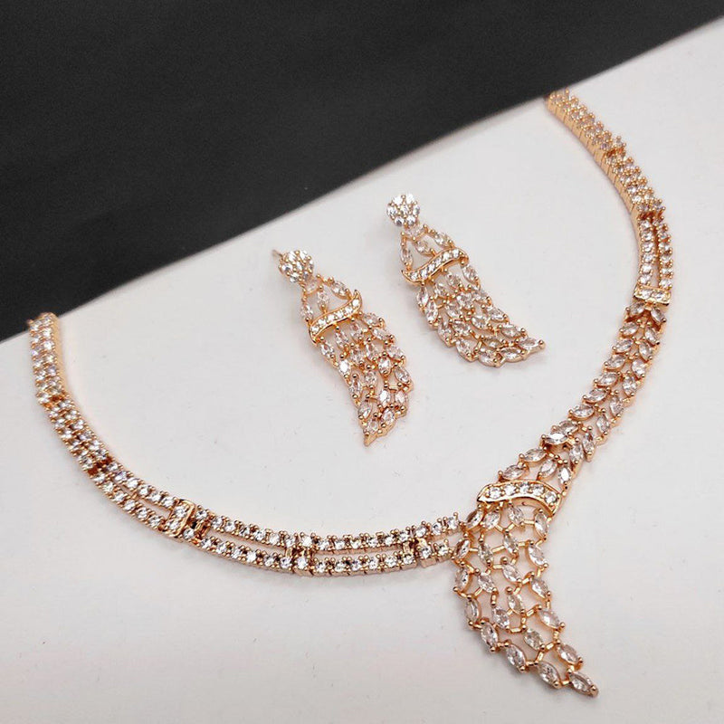 Aamrapali Rose Gold  Plated  AD Necklace Set