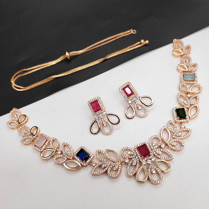 Aamrapali Rose Gold  Plated  AD Necklace Set