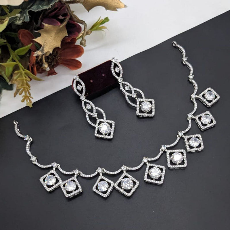 Aamrapali Silver Plated AD Necklace Set