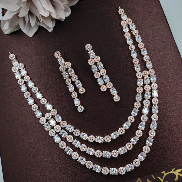 Aamrapali Rose Gold Plated AD Necklace Set