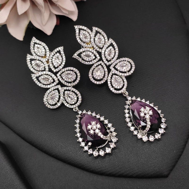 Aamrapali Silver Plated American Diamond  Dangler Earrings