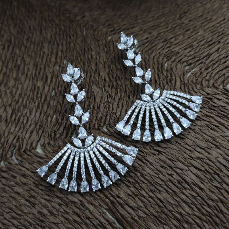 Aamrapali Silver Plated American Diamond  Dangler Earrings